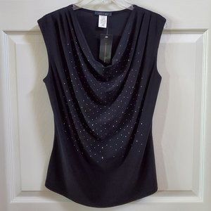 NWT Jennie & Marlis Black Sleeveless Drape Neck Sparkle Blouse Size Large